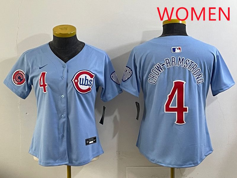 Women 2025 Chicago Cubs #4 Crow-Armstrong Light Blue Throwback Game Nike MLB Jersey style 1